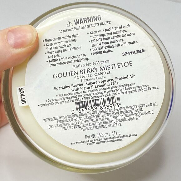 Bath & Body Works Golden Berry Mistletoe 3 Wick Candle 14.5oz NEW - Picture 4 of 4